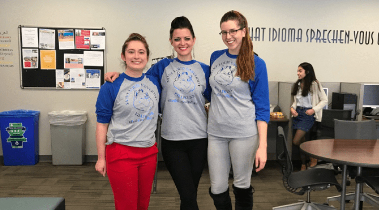 Students pose for the camera in SLU's Language Resource Center