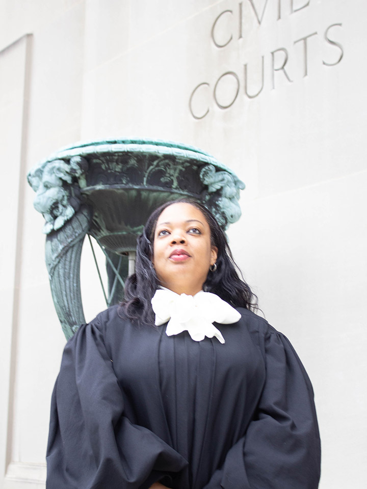 Nicole Colbert-Botchway outside her courthouse.