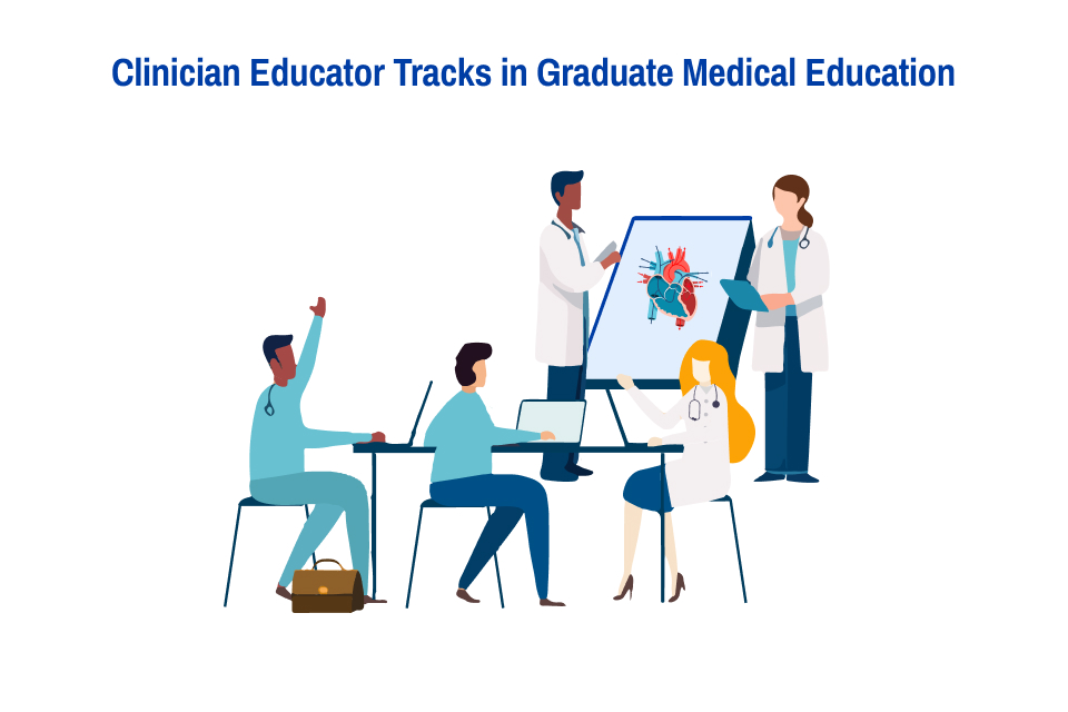 An image of 5 graduate medical education trainees learning and engaging together and looking at a medical image on a whiteboard