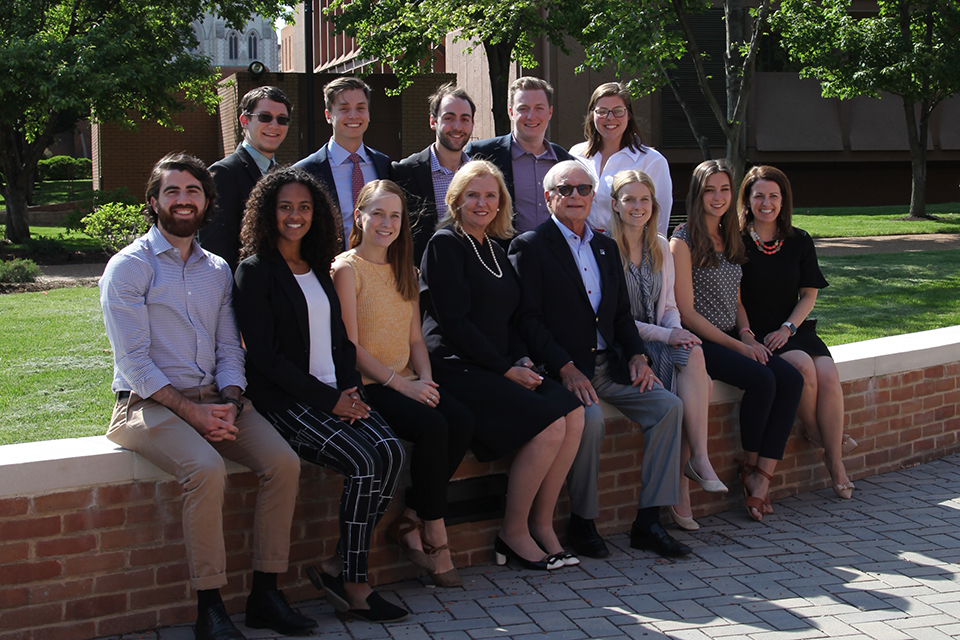 Patrick P. Lee Foundation Scholars gather outside McDonnell Douglas Hall